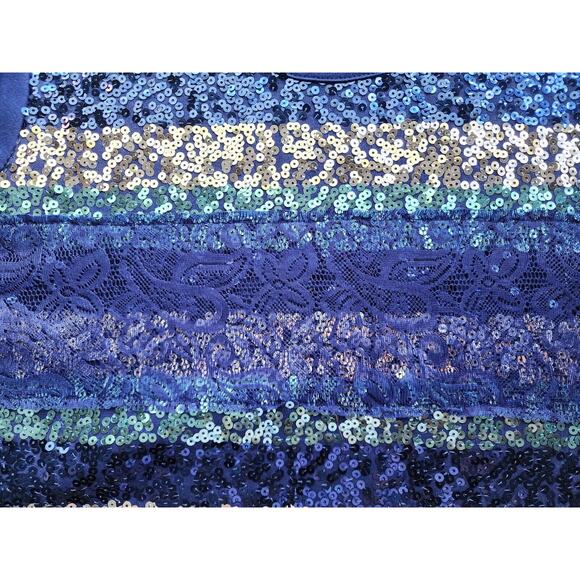 Top/Blouse-Quacker Factory-Blue Toned Sequin Front-Fabric Back-Scoop Neck-Size L - Picture 6 of 15